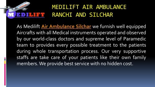 Medilift air ambulance ranchi and silchar