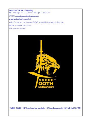 catalogue sabretooth judo saison  2017-2018