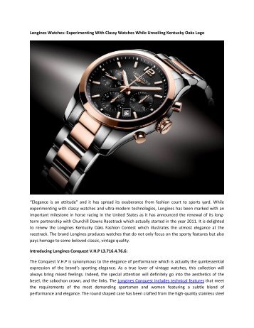 Longines Watches-Experimenting With Classy Watches While Unveiling Kentucky Oaks Logo