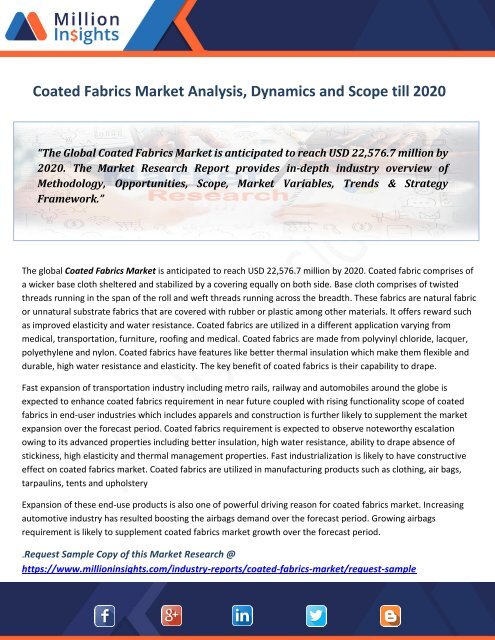 Coated Fabrics Market Analysis, Dynamics &amp; Scope till 2020