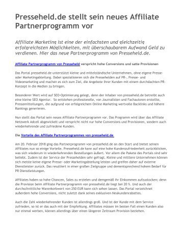 Presseheld.de stellt sein neues Affiliate Partnerprogramm vor