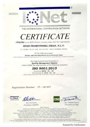 Certificados Xiosi 9001:2015 - 14001:2015
