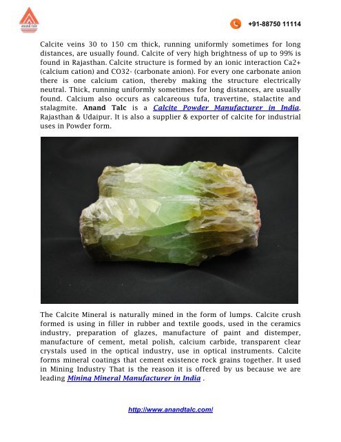 Uses of Calcite for Mining Industry offered