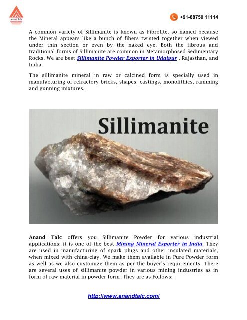 Uses of sillimanite Powder for Mining Industries