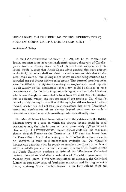 New light on the pre-1760 Coney Street (York) find of coins of the ...