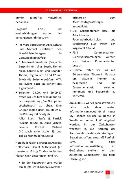 FW Kreuzwertheim Jahresbericht 2017