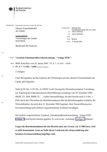 Vordruck Einnahmenüberschussrechnung - "Anlage EÜR" - CDH