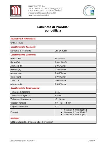 Caratteristiche tecniche laminato di piombo per edilizia