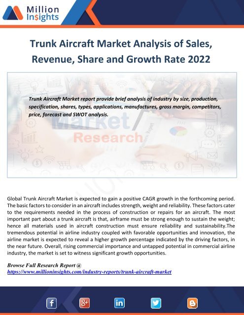 Trunk Aircraft Market Trends,Industry Outlook and Overview By Million Insights