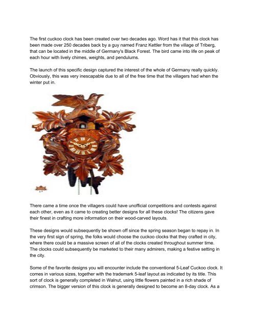 Black Forest Cuckoo Clocks - Origins of the German Cuckoo Clock