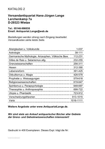 Occulta-Antiquariats-Katalog 2