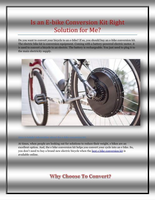 electric powered bicycle kit