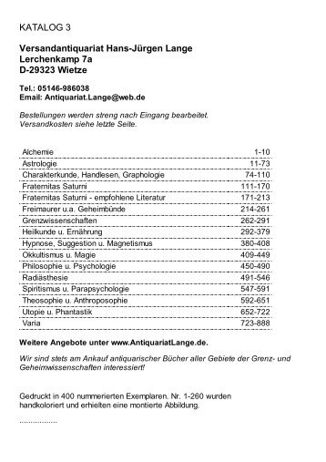 Occulta-Antiquariats-Katalog 3