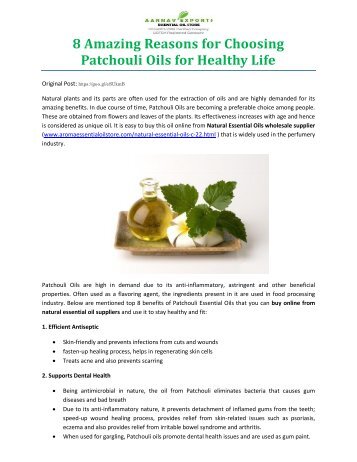 8 Amazing Reasons for Choosing Patchouli Oils for Healthy Life