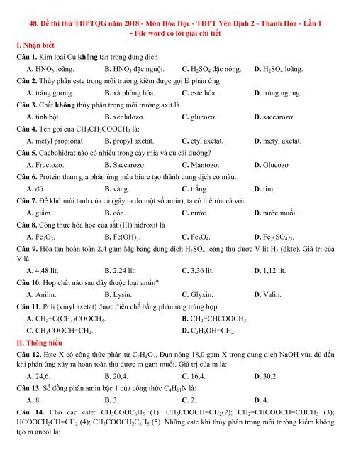 50 đề thi thử thpt quốc gia năm 2018 môn hóa học có đáp án của các trường trong cả nước (post of Tài liệu ôn thi)