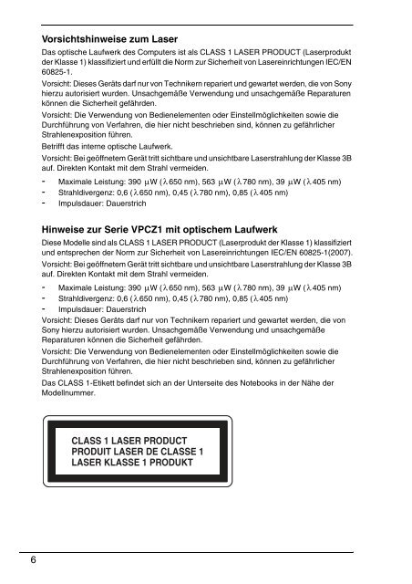 Sony VPCEE2E1E - VPCEE2E1E Documents de garantie Allemand