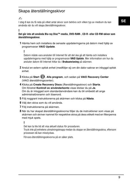 Sony VPCZ11E7E - VPCZ11E7E Guide de d&eacute;pannage Su&eacute;dois