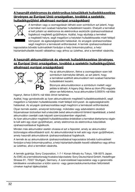 Sony VPCZ11E7E - VPCZ11E7E Documents de garantie Hongrois