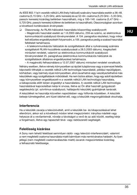 Sony VPCZ11E7E - VPCZ11E7E Documents de garantie Hongrois