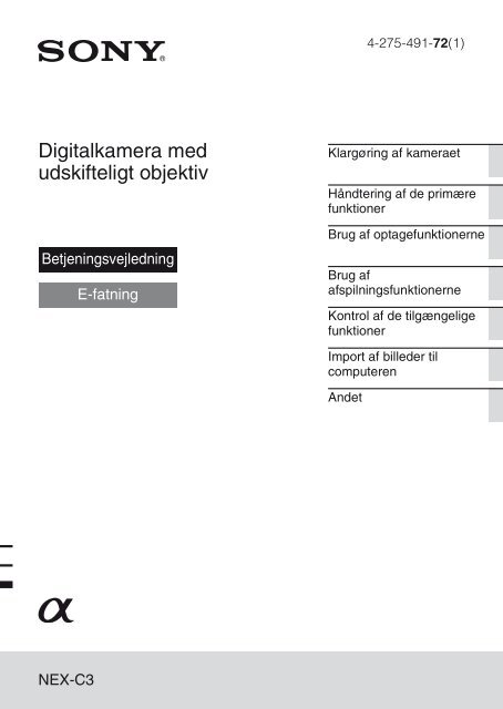 Sony NEX-C3D - NEX-C3D Consignes d&rsquo;utilisation Danois