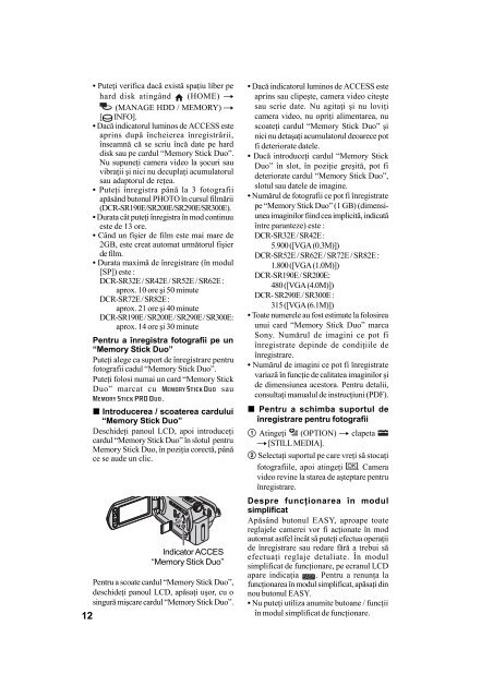 Sony DCR-SR190E - DCR-SR190E Guide de mise en route Roumain