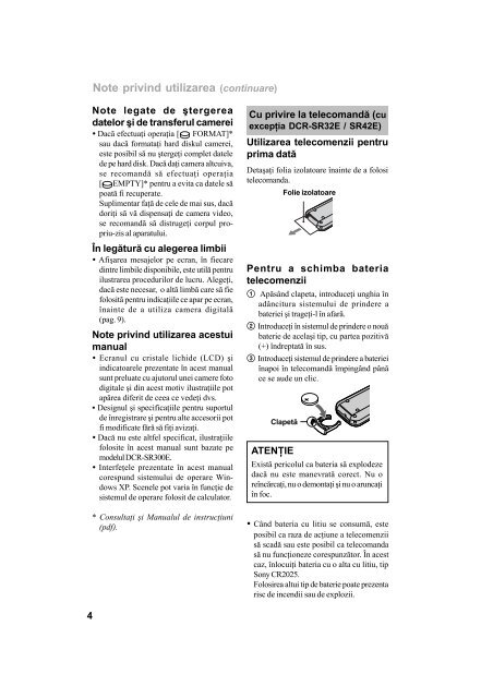 Sony DCR-SR190E - DCR-SR190E Guide de mise en route Roumain