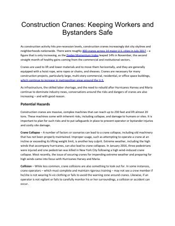 Construction Cranes: Keeping Workers and Bystanders Safe