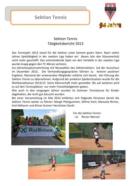 Geschichter der Sektion Tennis ab1997