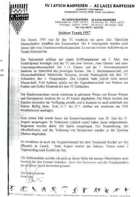 Geschichter der Sektion Tennis ab1997