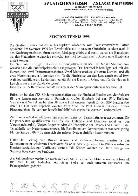 Geschichter der Sektion Tennis ab1997