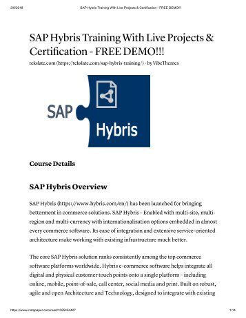 SAP Hybris Training With Live Projects & Certification - FREE DEMO!!!