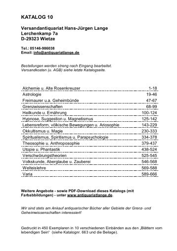 Occulta-Antiquariats-Katalog 10