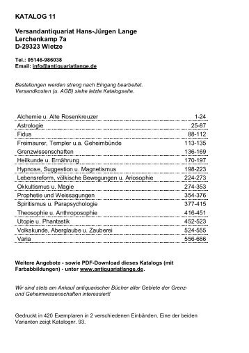 Occulta-Antiquariats-Katalog 11