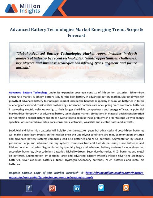 Advanced Battery Technologies Market Emerging Trend, Scope &amp; Forecast