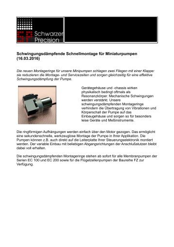 Minipumpen ohne Vibrations-Übertragung dank schwingungsdämpfender Montageringe - Schwarzer.com