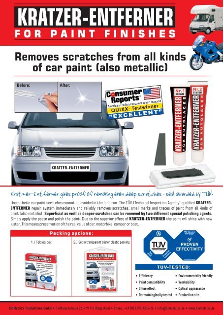 KRATZER-ENTFERNER Removes scratches from all kinds of car paint