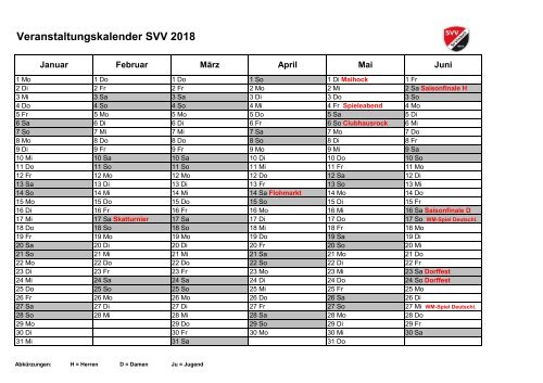 Veranstaltungskalender SVV 2018