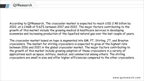 QYResearch: The cryocooler market is expected to reach USD 2.48 billion by 2022