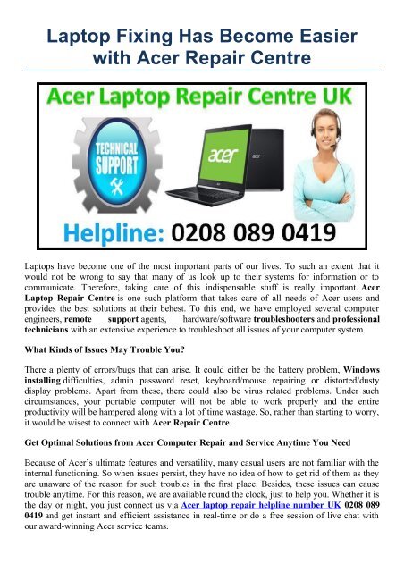 Laptop Fixing Has Become Easier with Acer Repair Centre