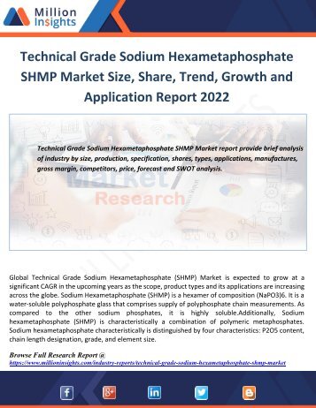 Technical Grade Sodium Hexametaphosphate SHMP Market Size, Share, Trend, Growth and Application Report 2022