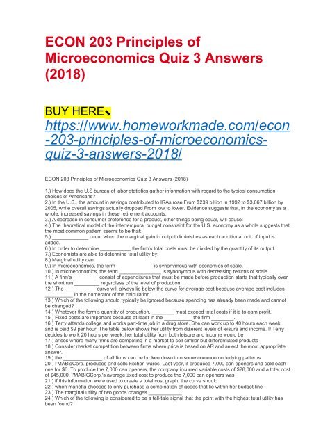 ECON 203 Principles of Microeconomics Quiz 3 Answers (2018)