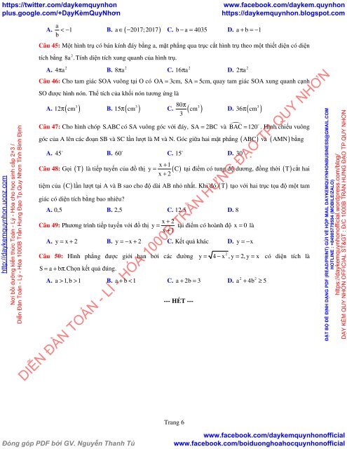 Tuyển tập đề thi thử THPT Quốc gia 2018 môn Toán Các trường THPT Cả nước (CÓ MA TRẬN - ĐÁP ÁN - LỜI GIẢI CHI TIẾT) (Lần 13) [DC13032018]