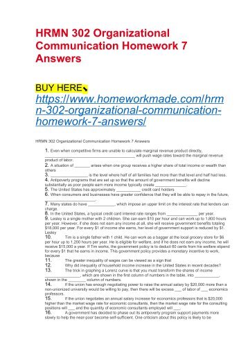 HRMN 302 Organizational Communication Homework 7 Answers