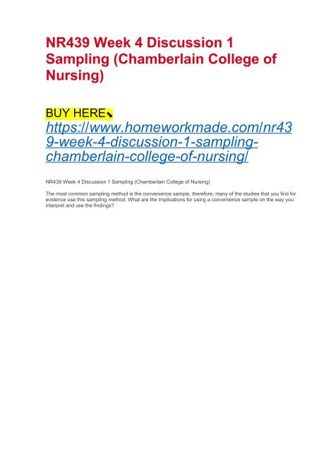 NR439 Week 4 Discussion 1 Sampling (Chamberlain College of Nursing)