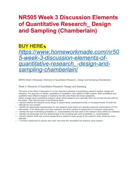 NR505 Week 3 Discussion Elements Of Quantitative Research Design And 
