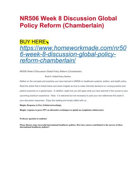 NR506 Week 8 Discussion Global Policy Reform (Chamberlain)