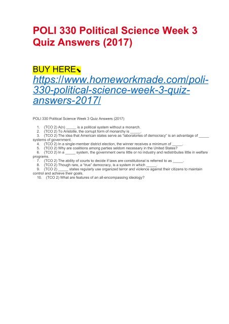 POLI 330 Political Science Week 3 Quiz Answers (2017)