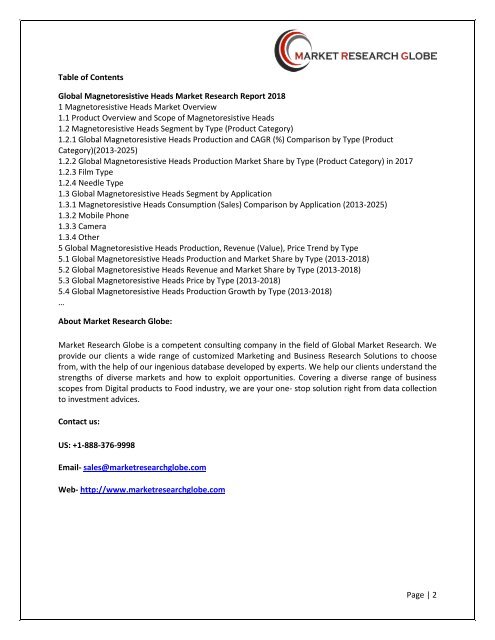 Magnetoresistive Heads Market Growth Analysis, Share, Demand by Regions, Types and Analysis of Key Players- Research Forecasts to 2025