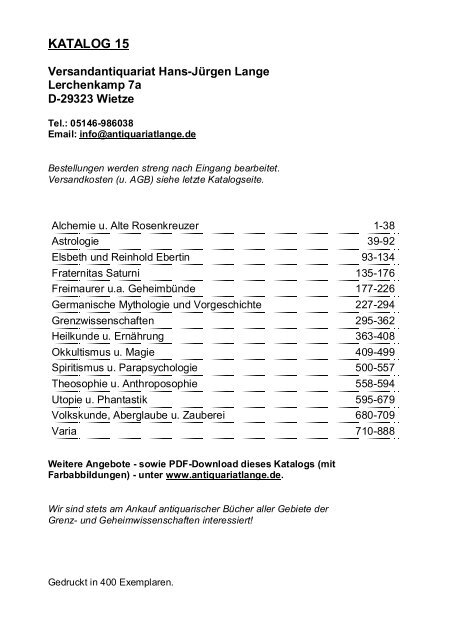 Occulta-Antiquariats-Katalog 15