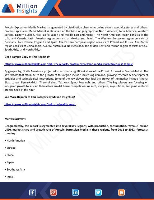 Protein Expression Media Market- Classification, Application, Distribution Channel and Forecast to 2022